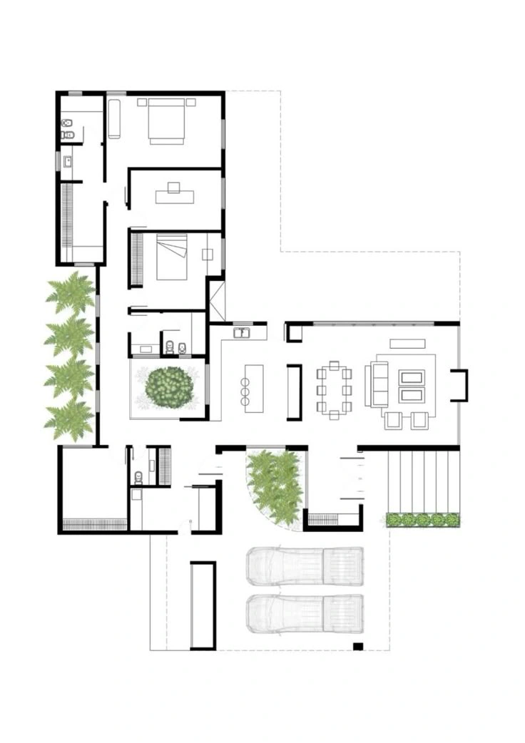 Detailed architectural drawing with furniture layout